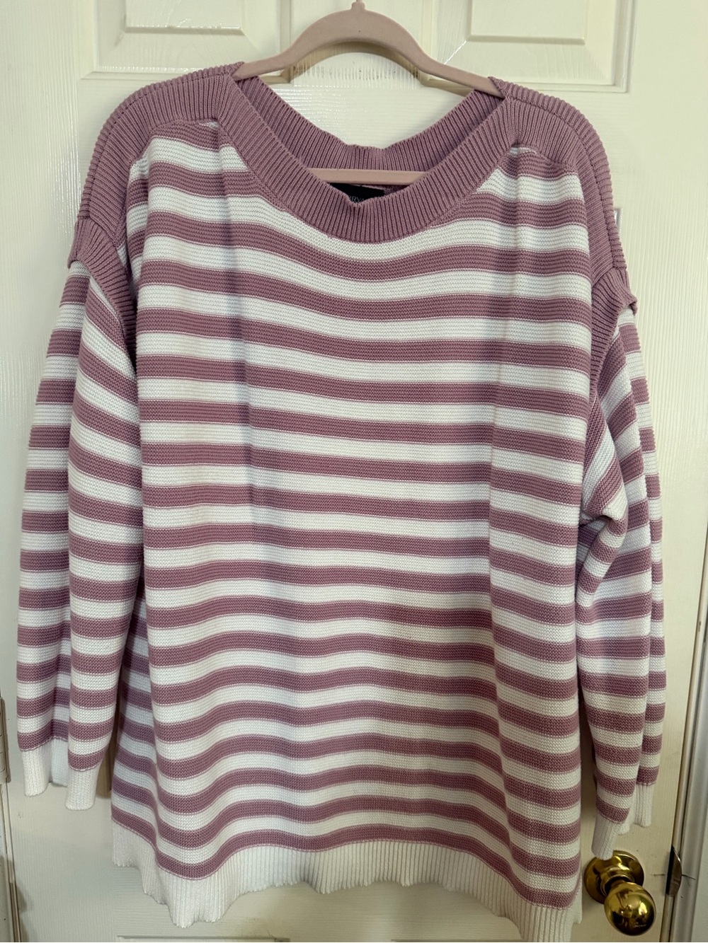 Lane Bryant Mauve and White Striped Crewneck Sweater